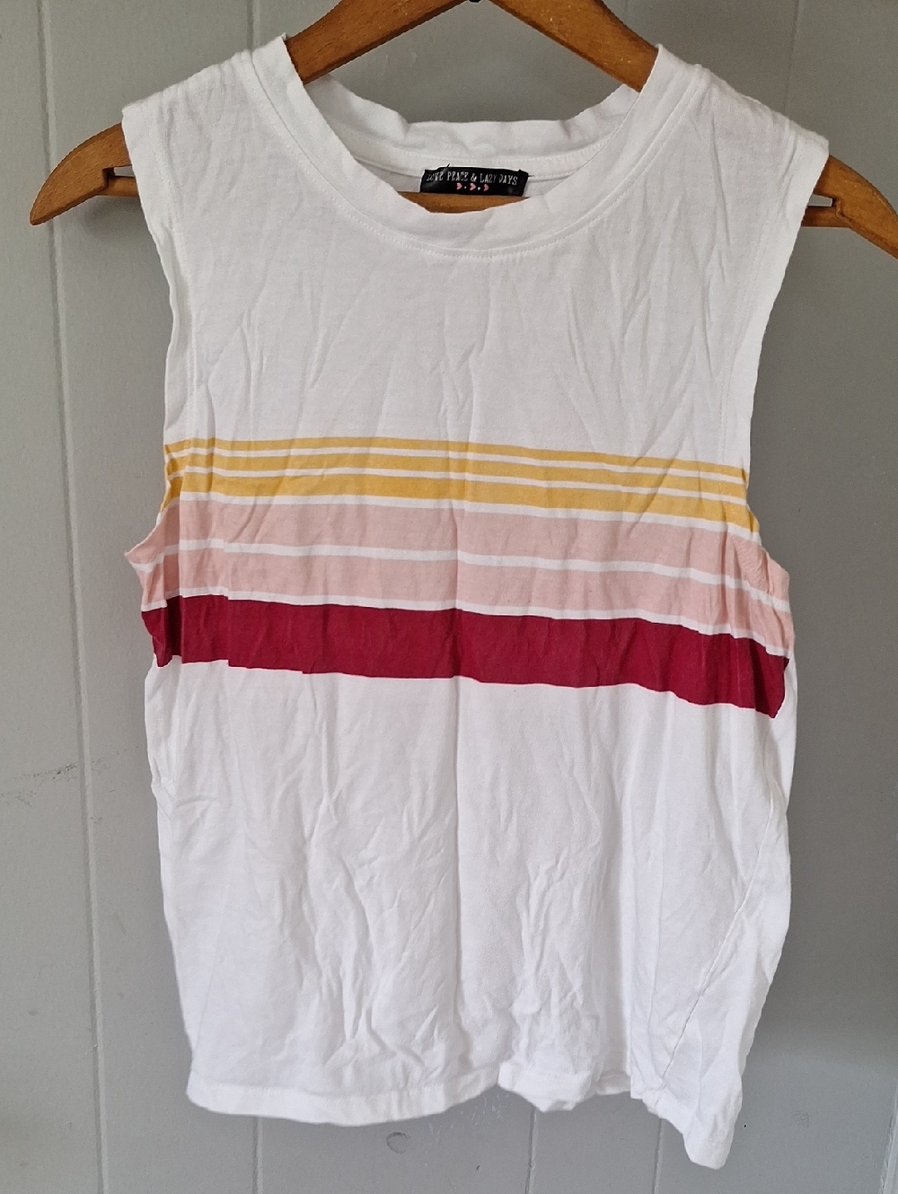 White Striped Tank Top with Yellow, Pink & Red Bands